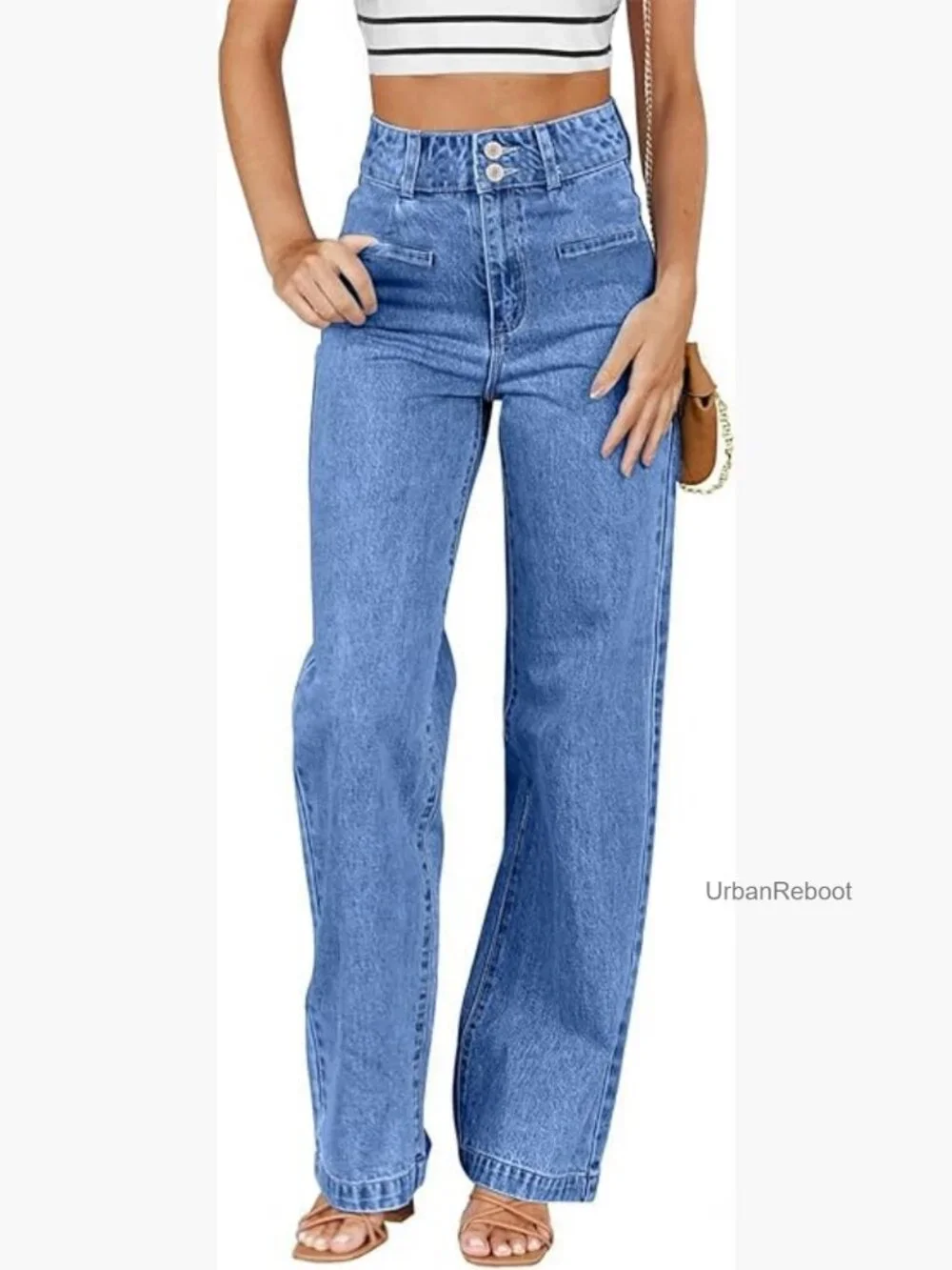 High Waisted Straight Leg Stretchy Jeans with Pockets - Picture 1 of 7